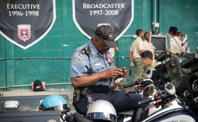 motorcycle officer at a large event