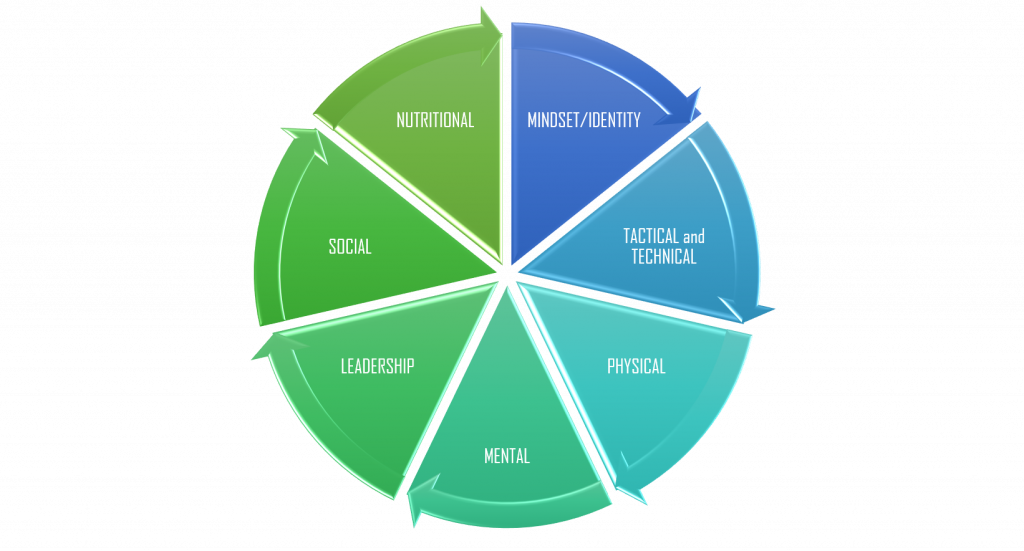 Pie chart showing 7 elements of human performance optimization.